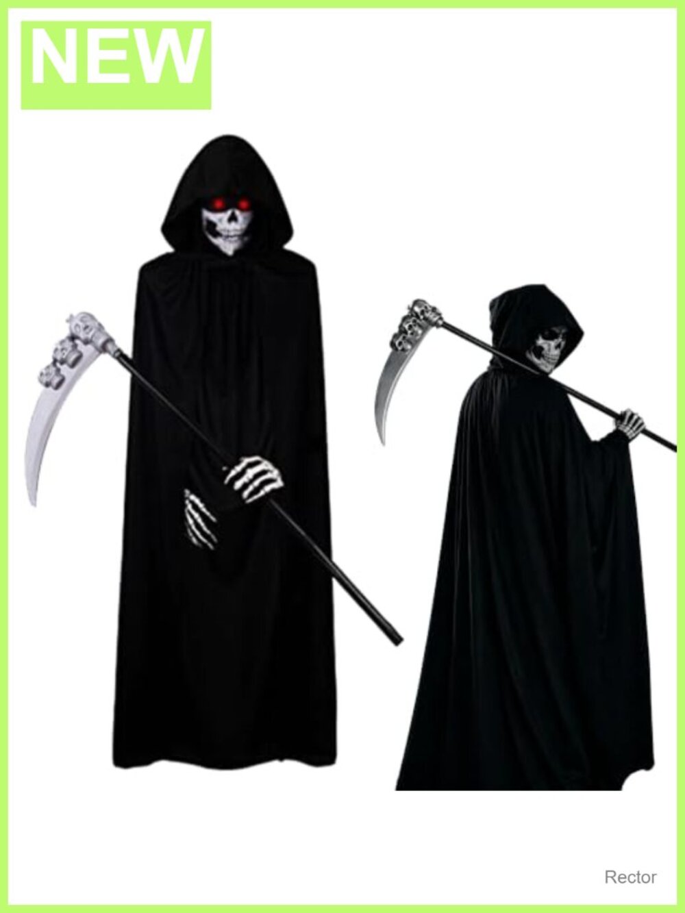 Grim Reaper Halloween Costume Set Hooded Cloak Skull Mask Gloves Scythe
